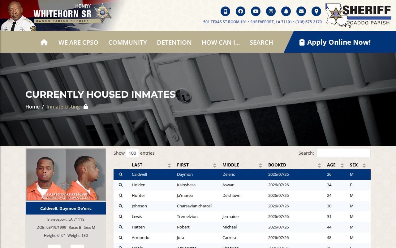 Caddo Parish arrest records current inmate search
