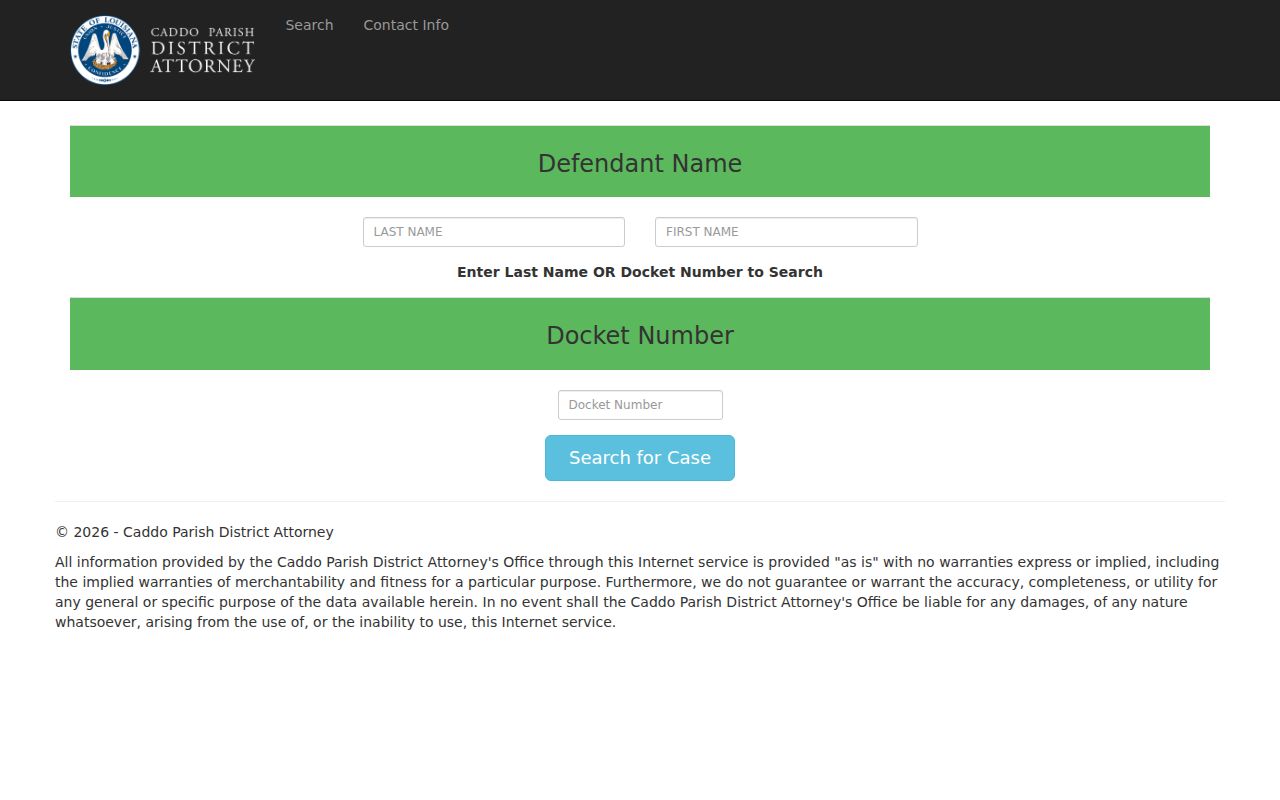 Caddo Parish criminal court case search in the DA OnBase portal