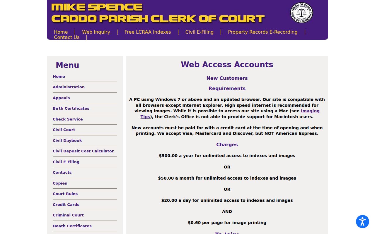 Caddo Parish criminal court remote inquiry coverage dates