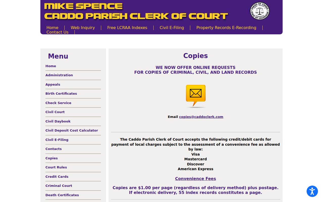 Caddo Parish criminal court record copy ordering instructions