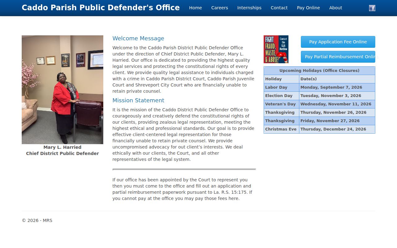 Caddo Parish Public Defender criminal case services and records context