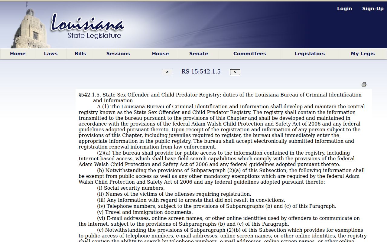Caddo Parish sex offender registry public search law