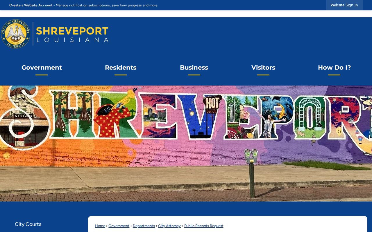 Shreveport NextRequest public records request portal
